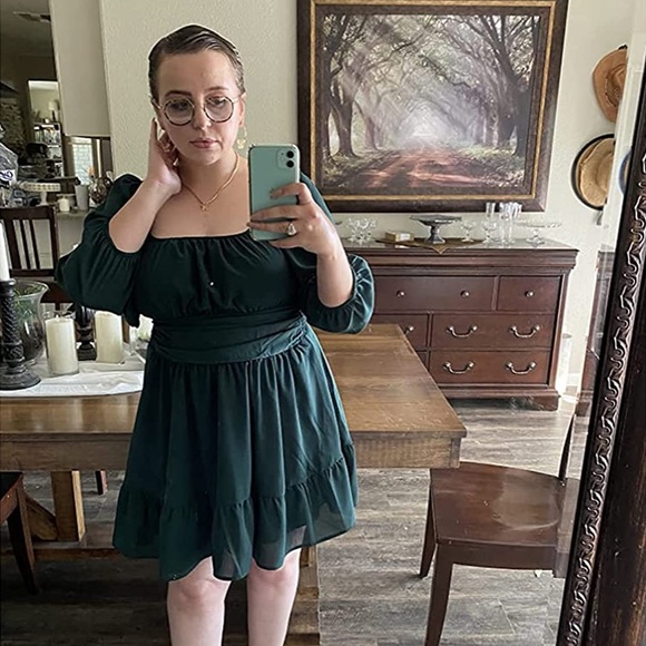 EXLURA Women's Lantern Sleeve Tie Back Dress - Picture 5 of 6